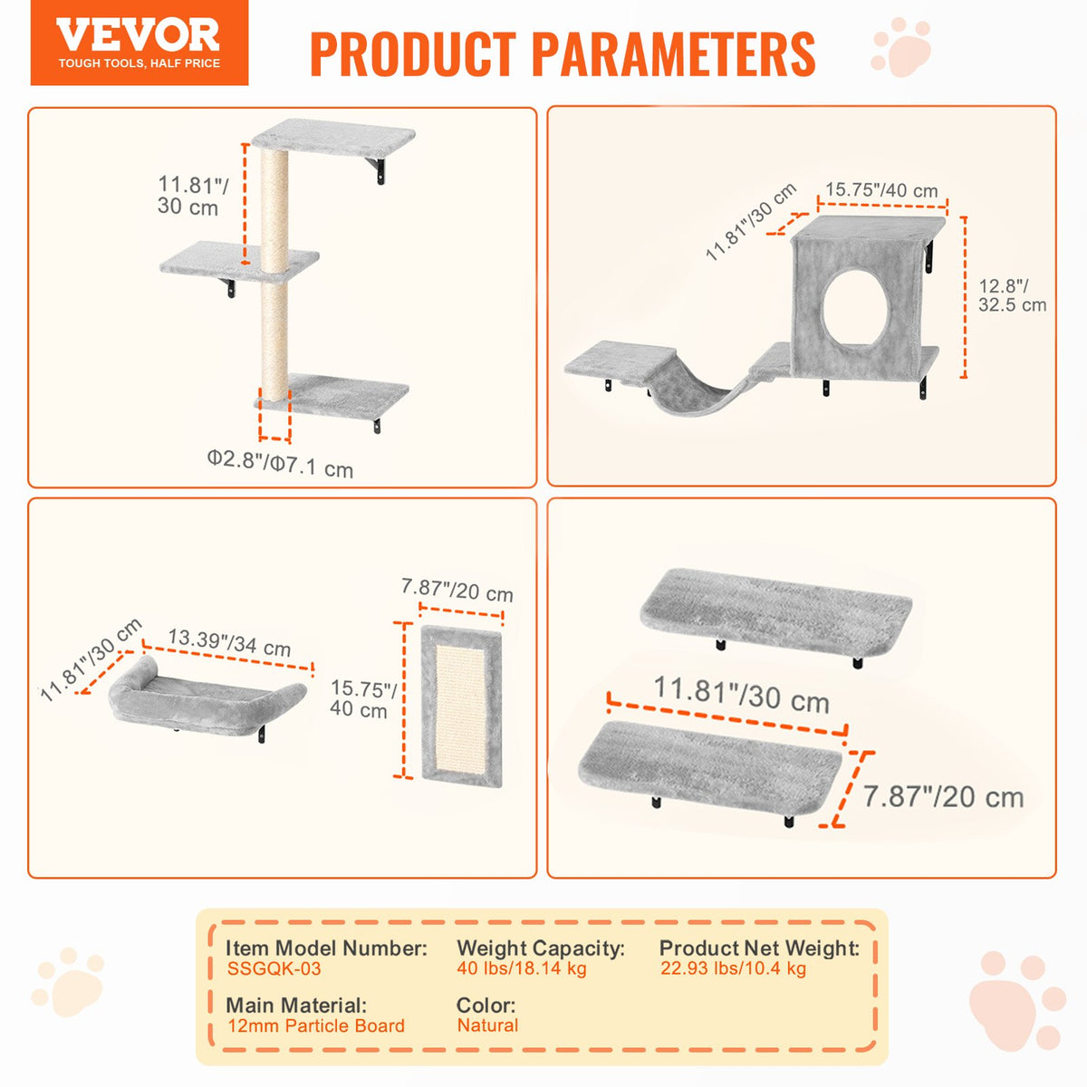 Wall Mounted Cat Shelve with Hammock Jump Boards Sofa Cat Tree 6PCS Up to 40 lbs