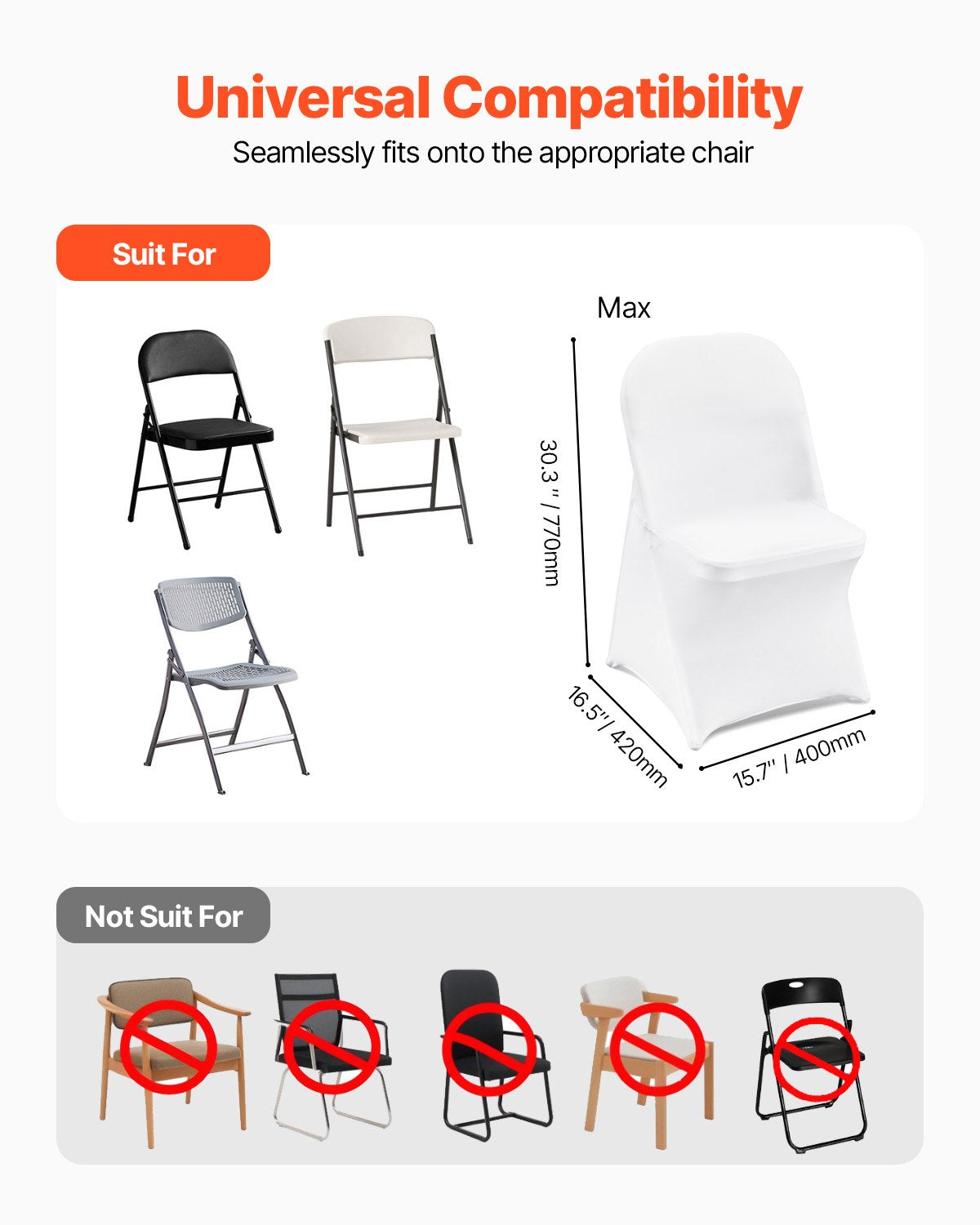 Stretch Spandex Folding Chair Covers Universal Fitted Washable Slipcovers 12PCS