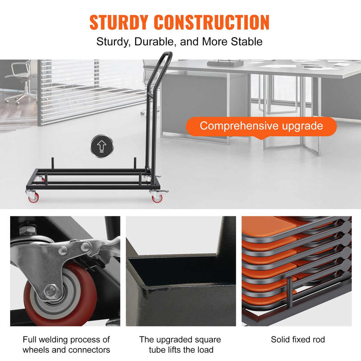 Folding Dolly Iron Commercial Cart 12 Chair Capacity with 4 Casters Black