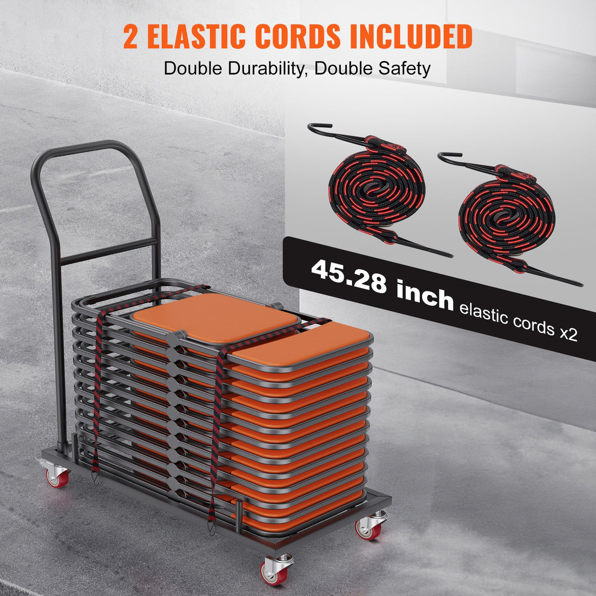 Folding Dolly Iron Commercial Cart 12 Chair Capacity with 4 Casters Black