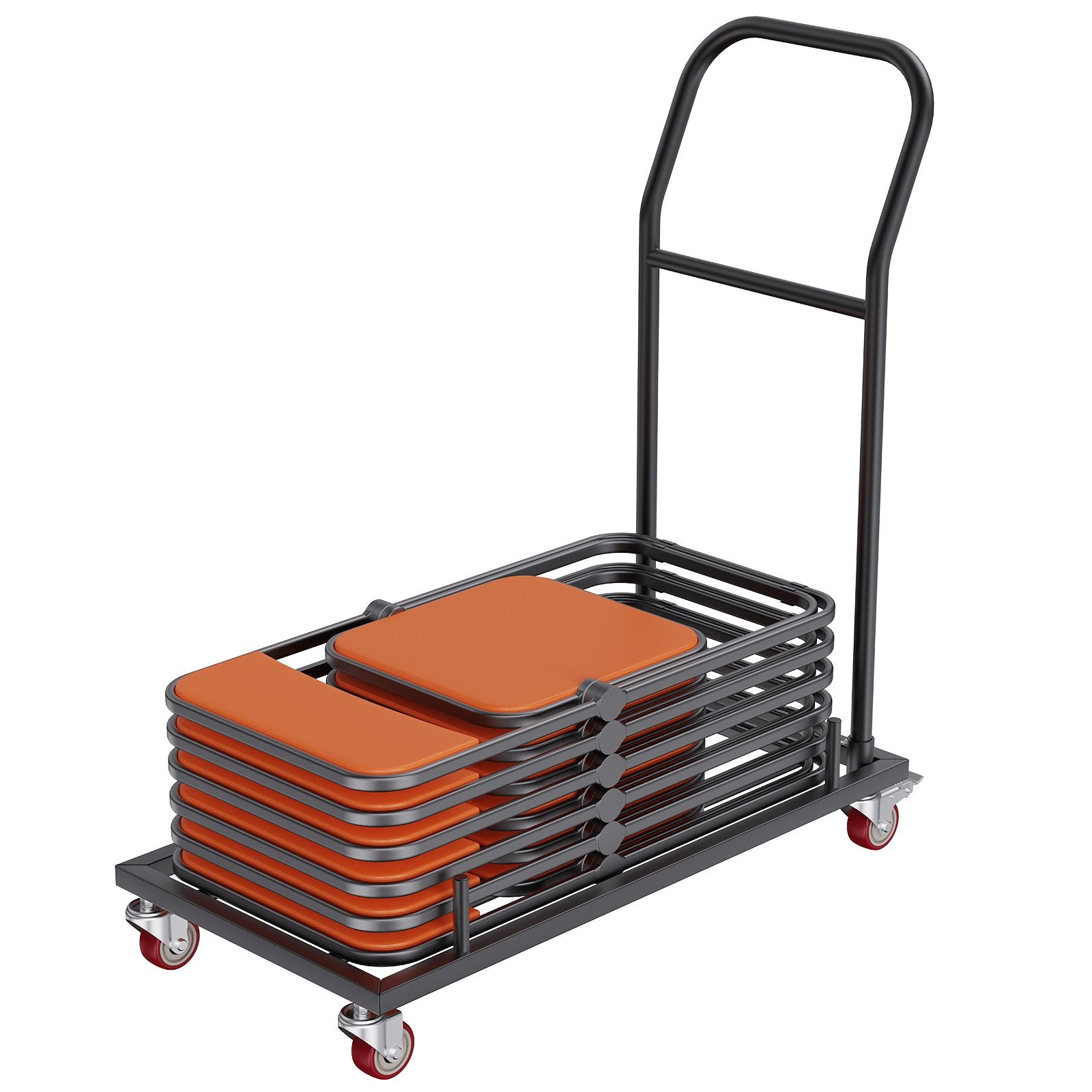 Folding Dolly Iron Commercial Cart 12 Chair Capacity with 4 Casters Black