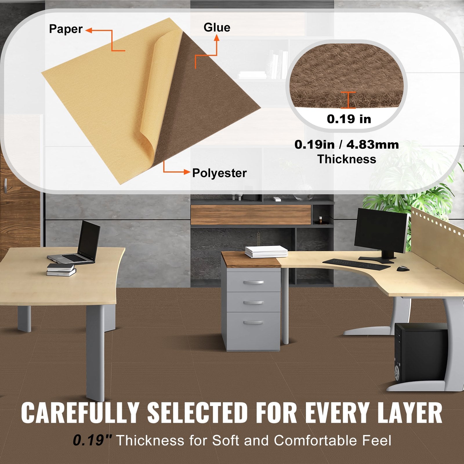 Carpet Tiles Peel Stick 18x18" Self-Adhesive 10 Tiles Dark Brown Indoor Outdoor