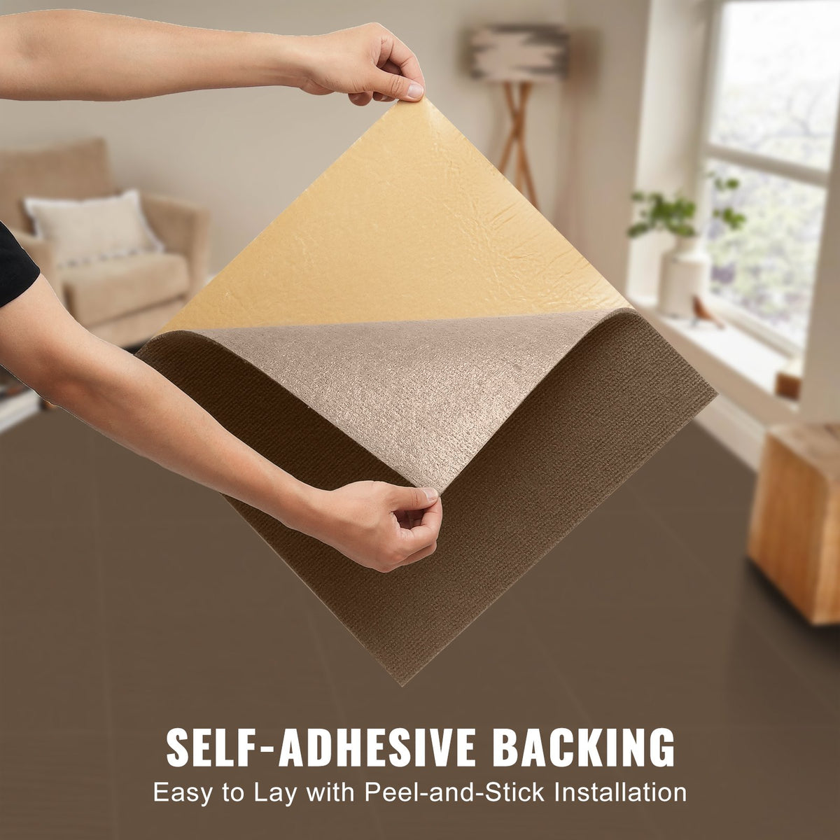 Carpet Tiles Peel Stick 18x18" Self-Adhesive 10 Tiles Dark Brown Indoor Outdoor