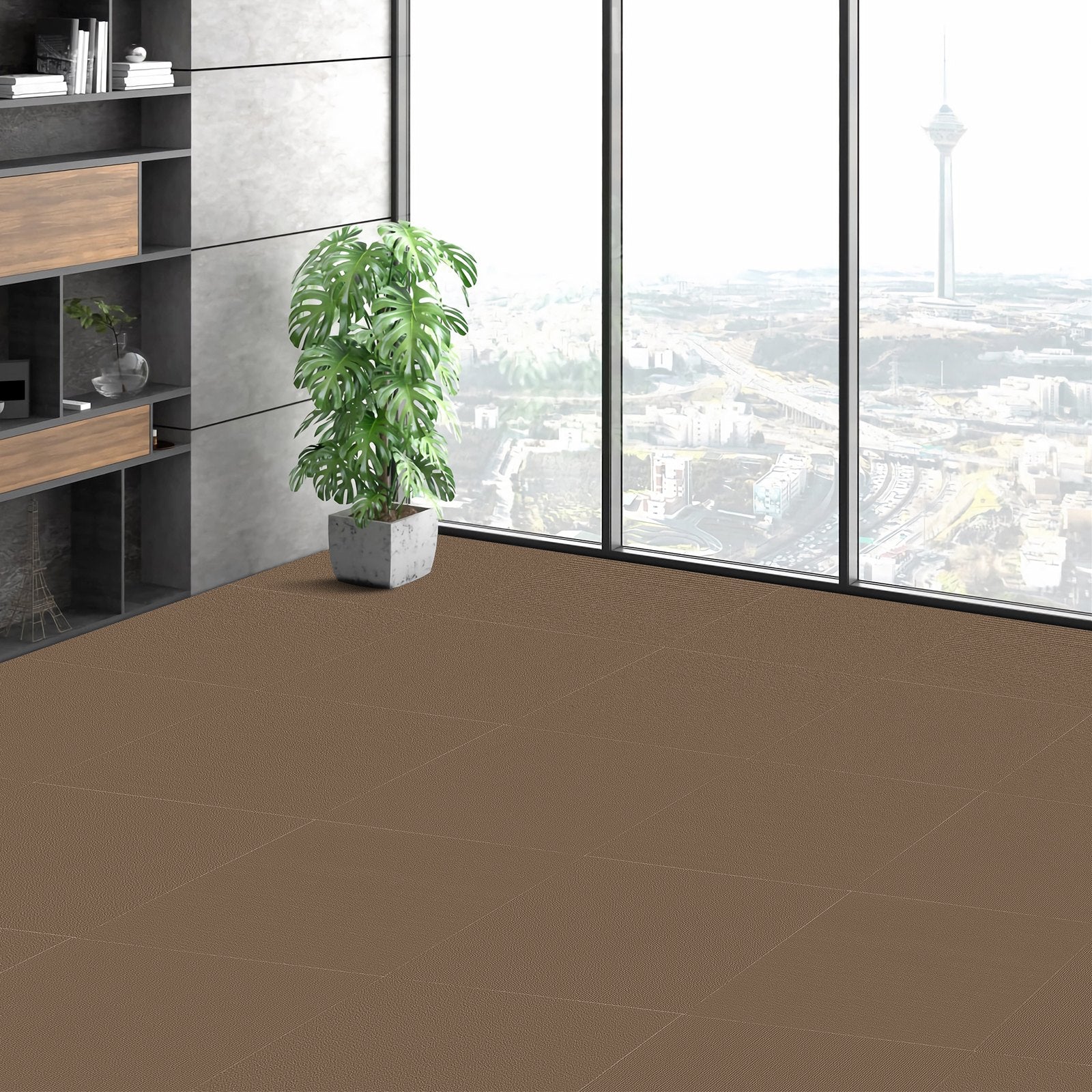 Carpet Tiles Peel Stick 18x18" Self-Adhesive 10 Tiles Dark Brown Indoor Outdoor