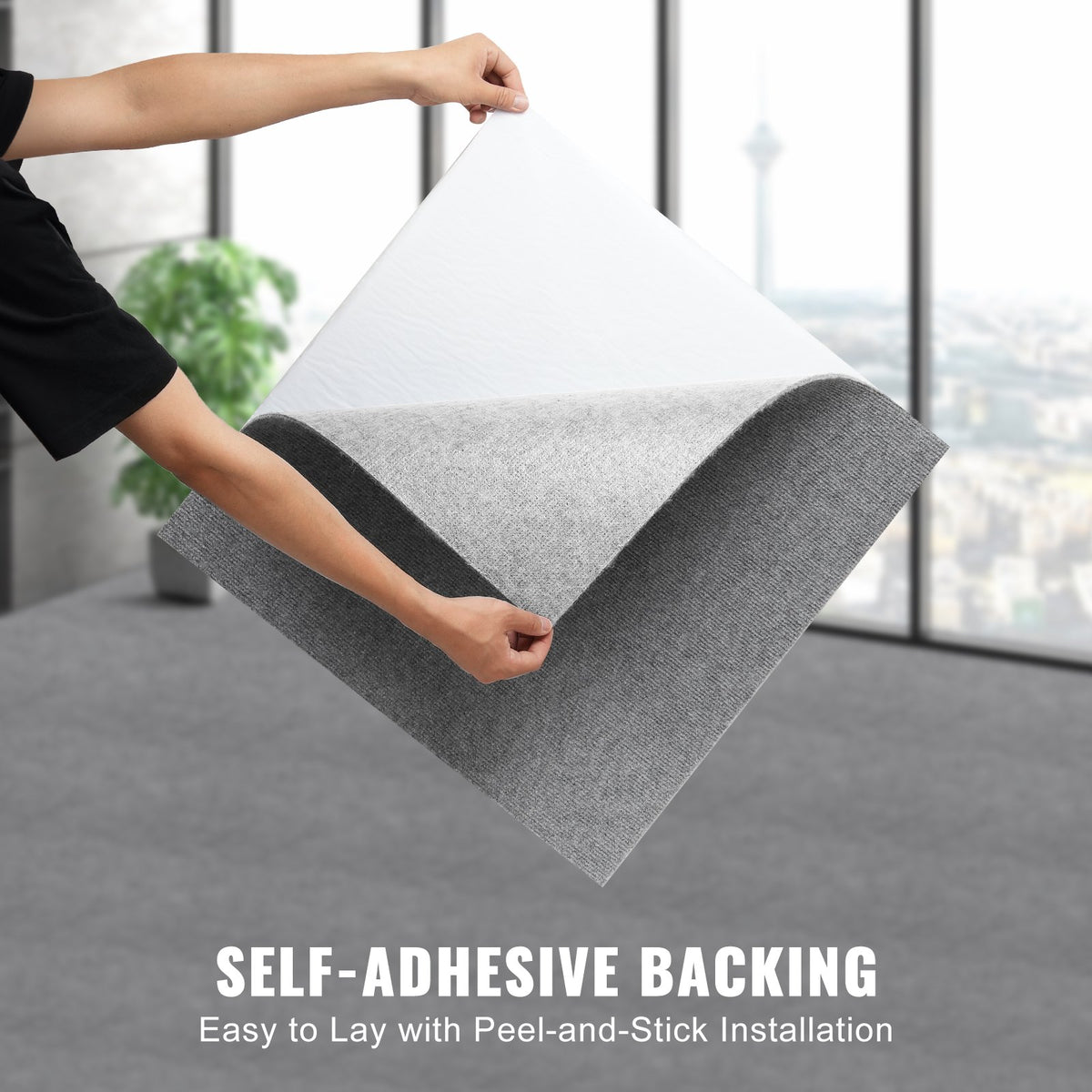 Carpet Tiles Peel Stick 24x24" Self-Adhesive 9 Tiles Light Gray Indoor Outdoor