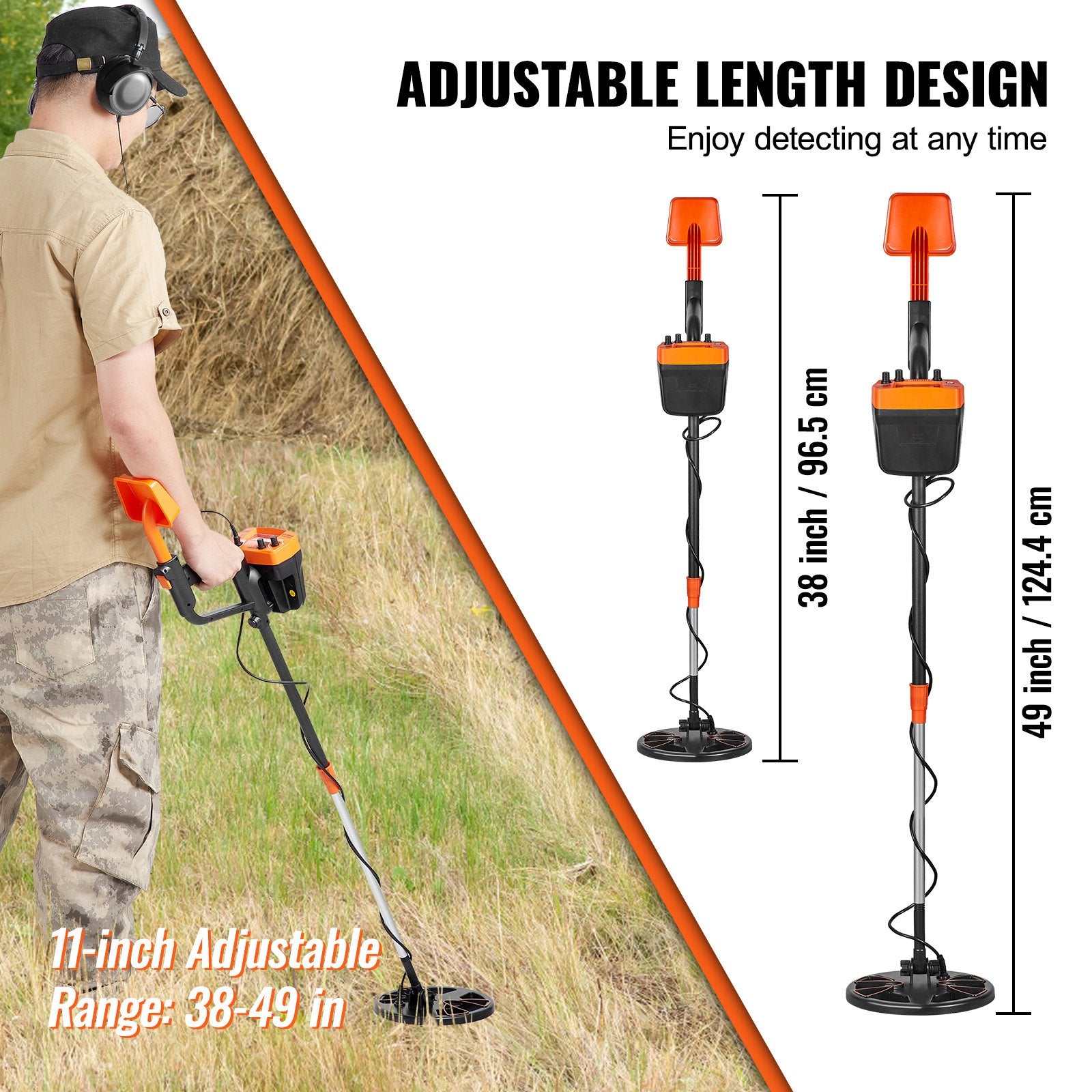 Metal Detector 200mm Professional Gold Detector IP68 Waterproof LCD Display
