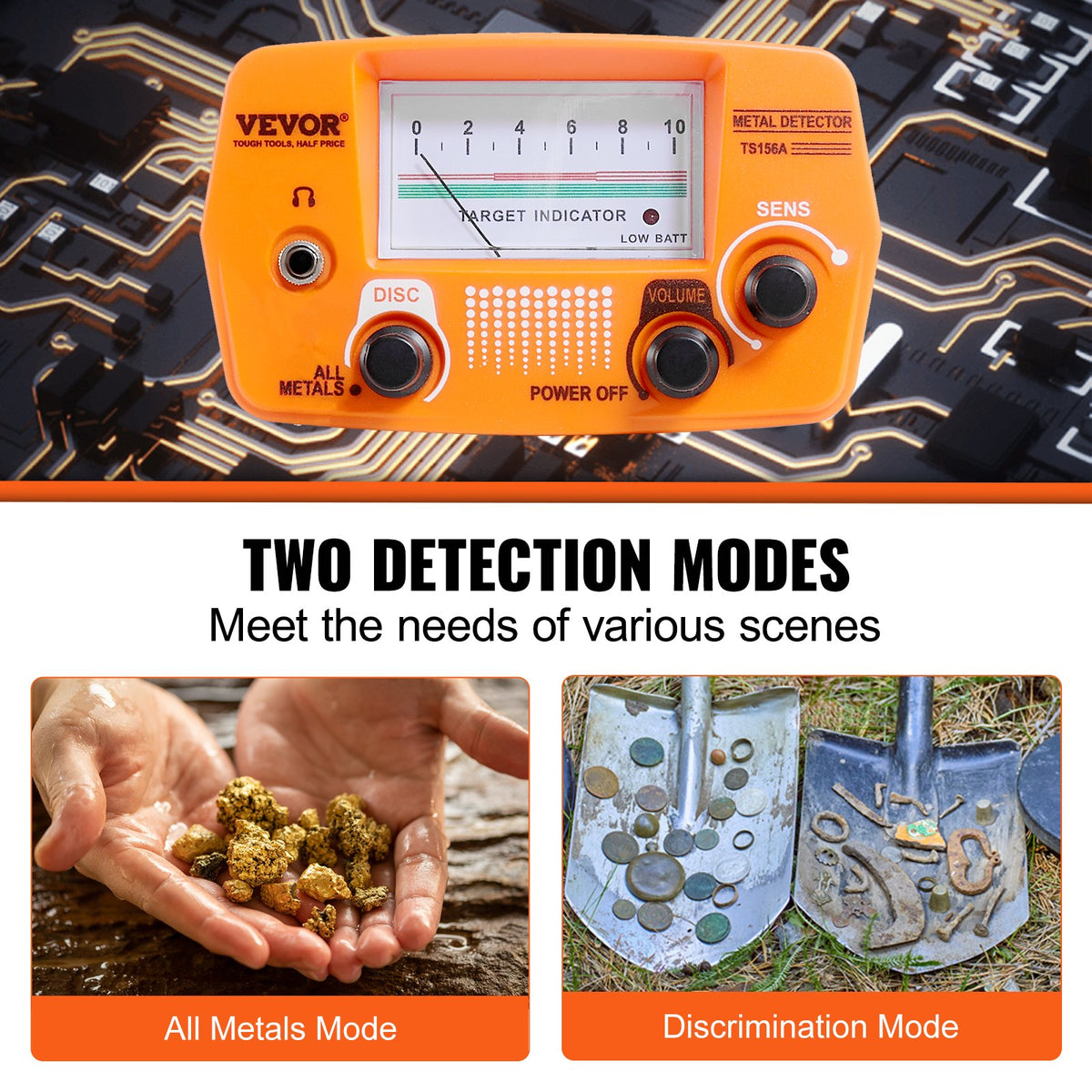 Metal Detector 200mm Professional Gold Detector IP68 Waterproof LCD Display