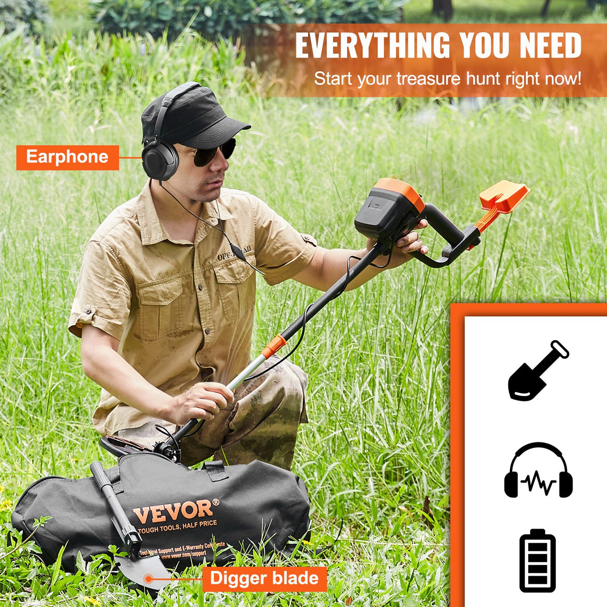 Metal Detector 200mm Professional Gold Detector IP68 Waterproof LCD Display