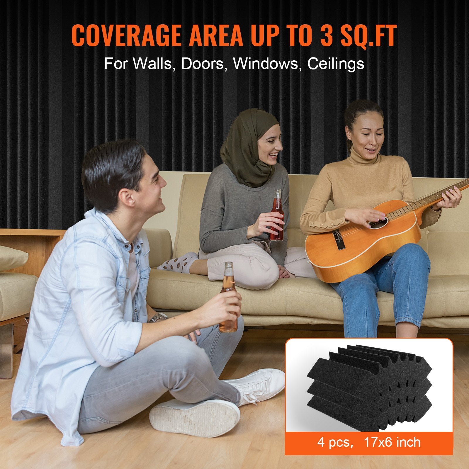 Acoustic Foam Panels 4-Pack, High-Density Soundproof Wall & Ceiling Panels