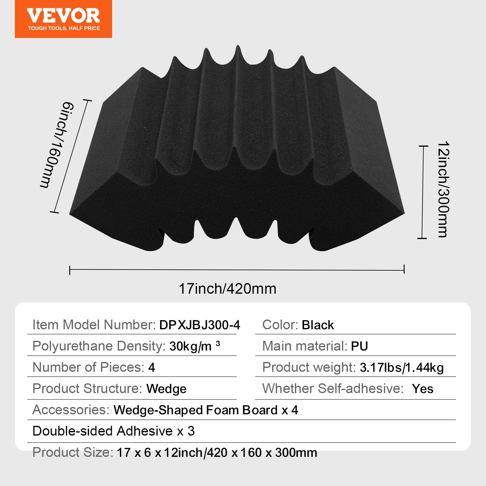 Acoustic Foam Panels 4-Pack, High-Density Soundproof Wall & Ceiling Panels
