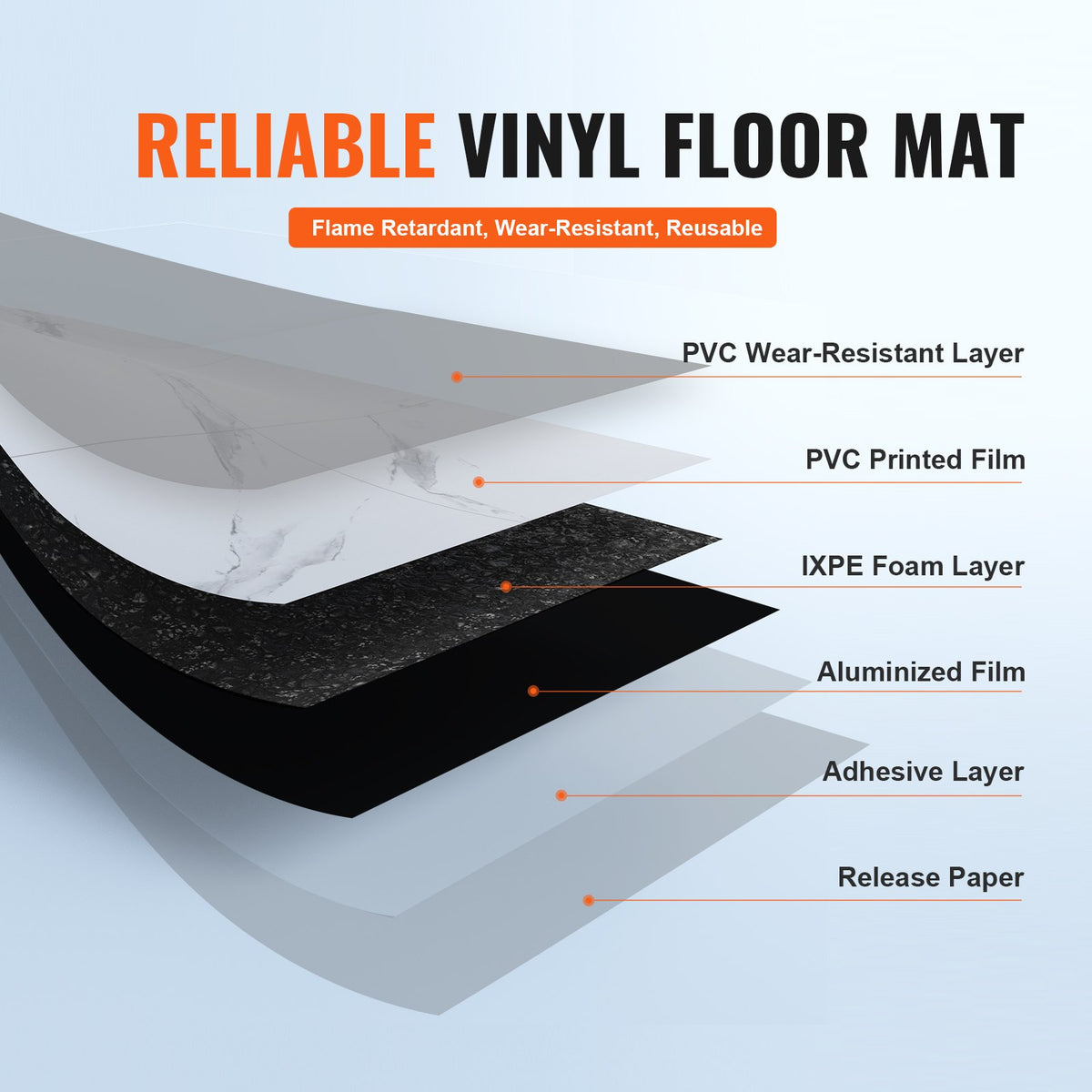 Self-Adhesive Vinyl Floor Tiles 390x23.6in 1.5mm Peel & Stick White Marble