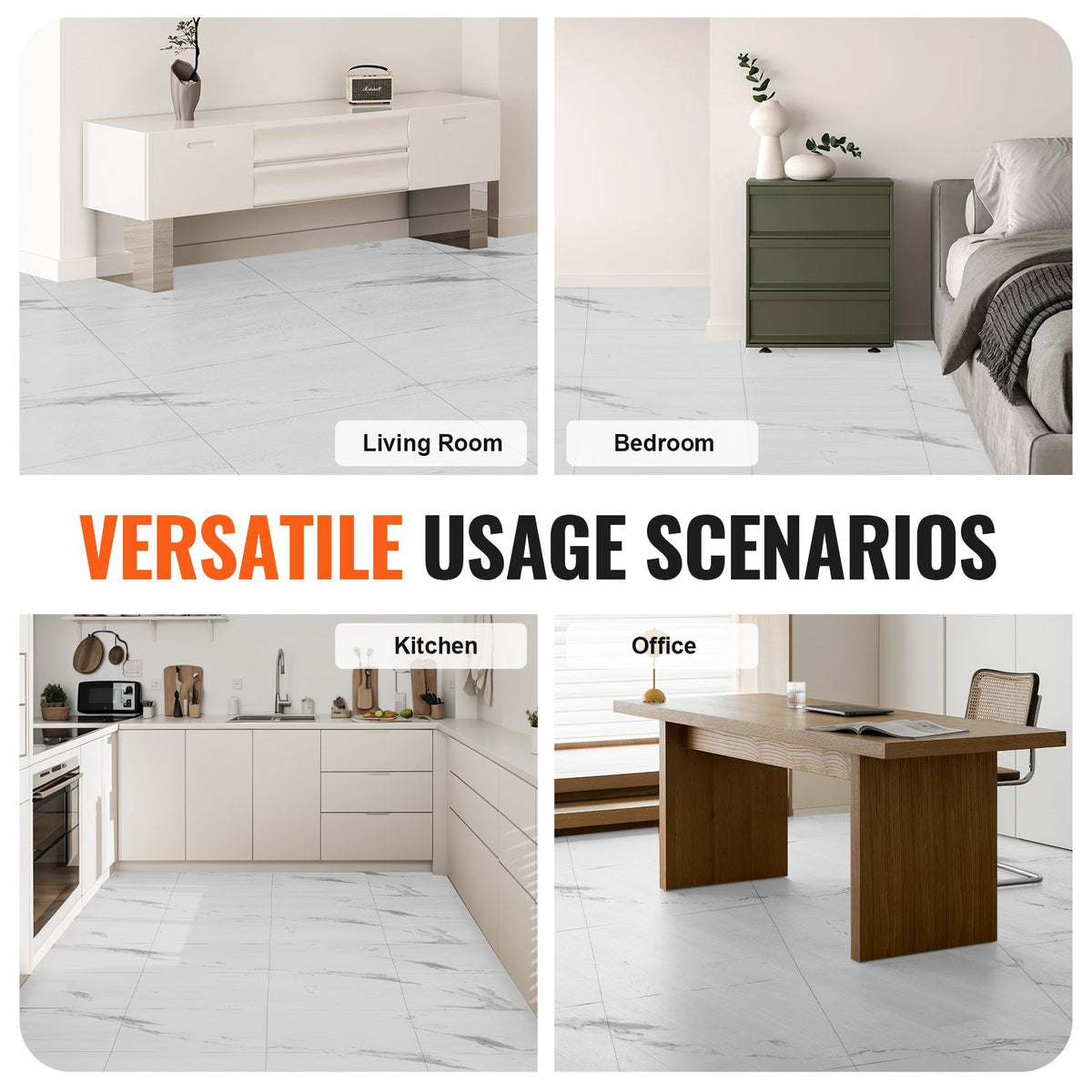 Self-Adhesive Vinyl Floor Tiles 390x23.6in 1.5mm Peel & Stick White Marble