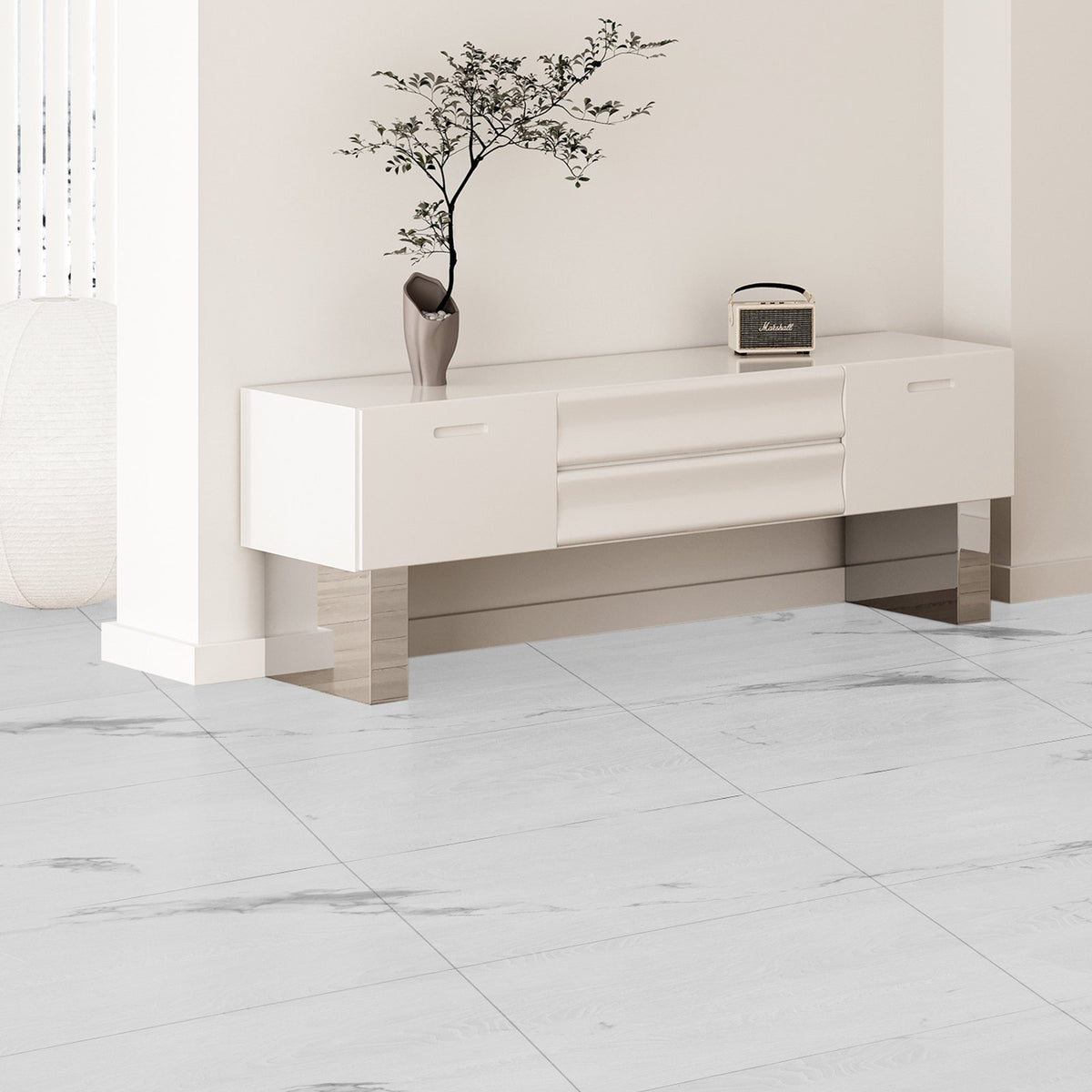 Self-Adhesive Vinyl Floor Tiles 390x23.6in 1.5mm Peel & Stick White Marble