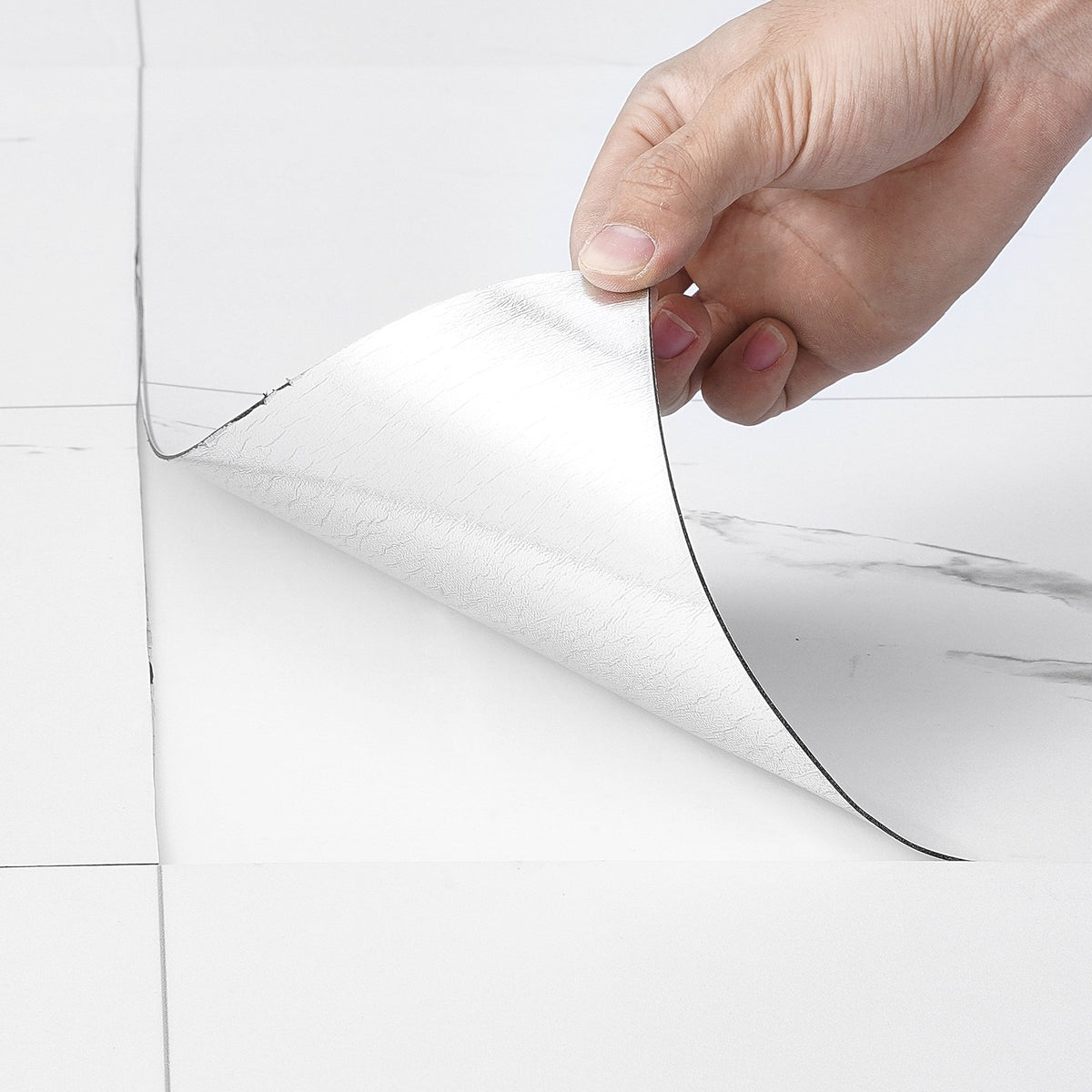 Self-Adhesive Vinyl Floor Tiles 390x23.6in 1.5mm Peel & Stick White Marble