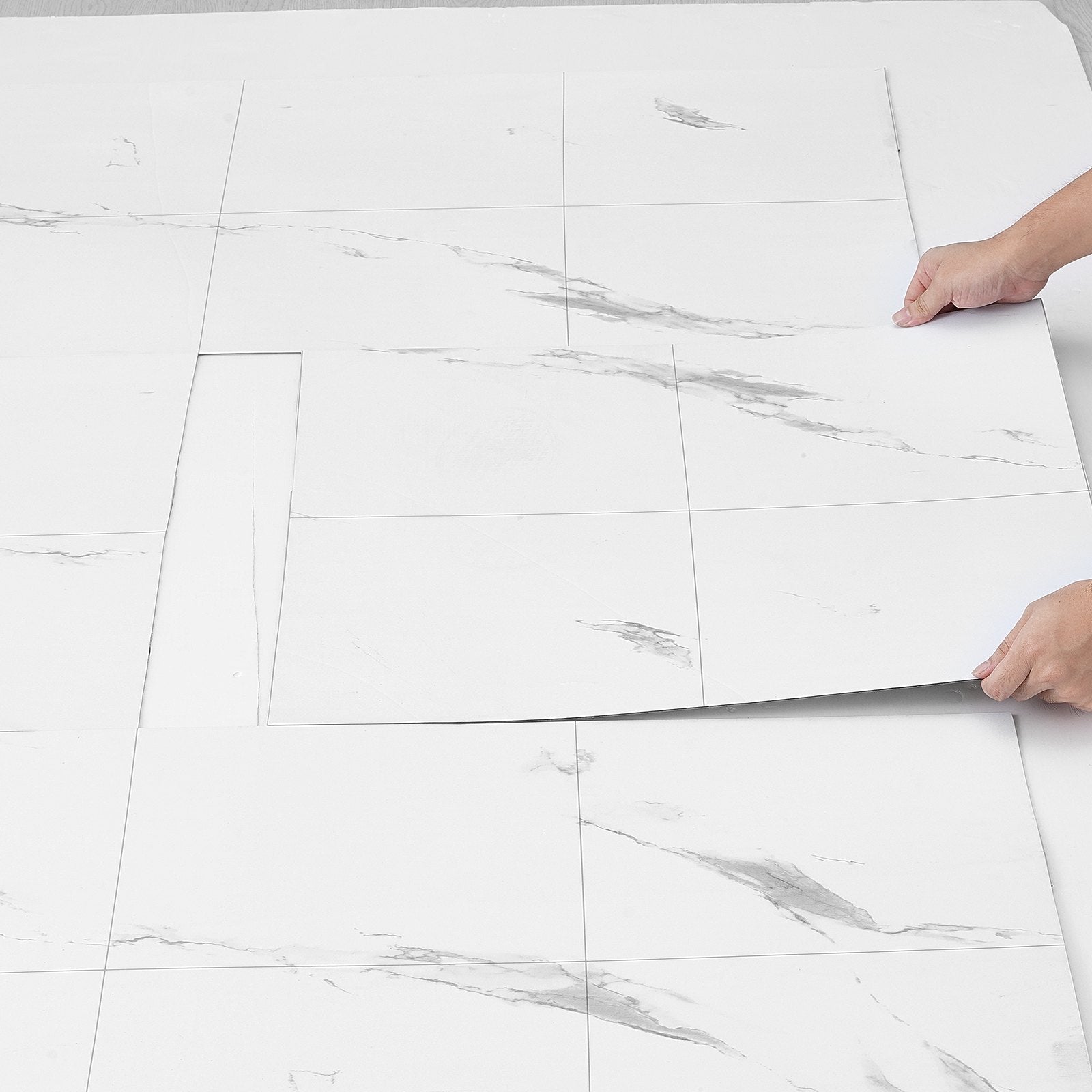 Self-Adhesive Vinyl Floor Tiles 390x23.6in 1.5mm Peel & Stick White Marble