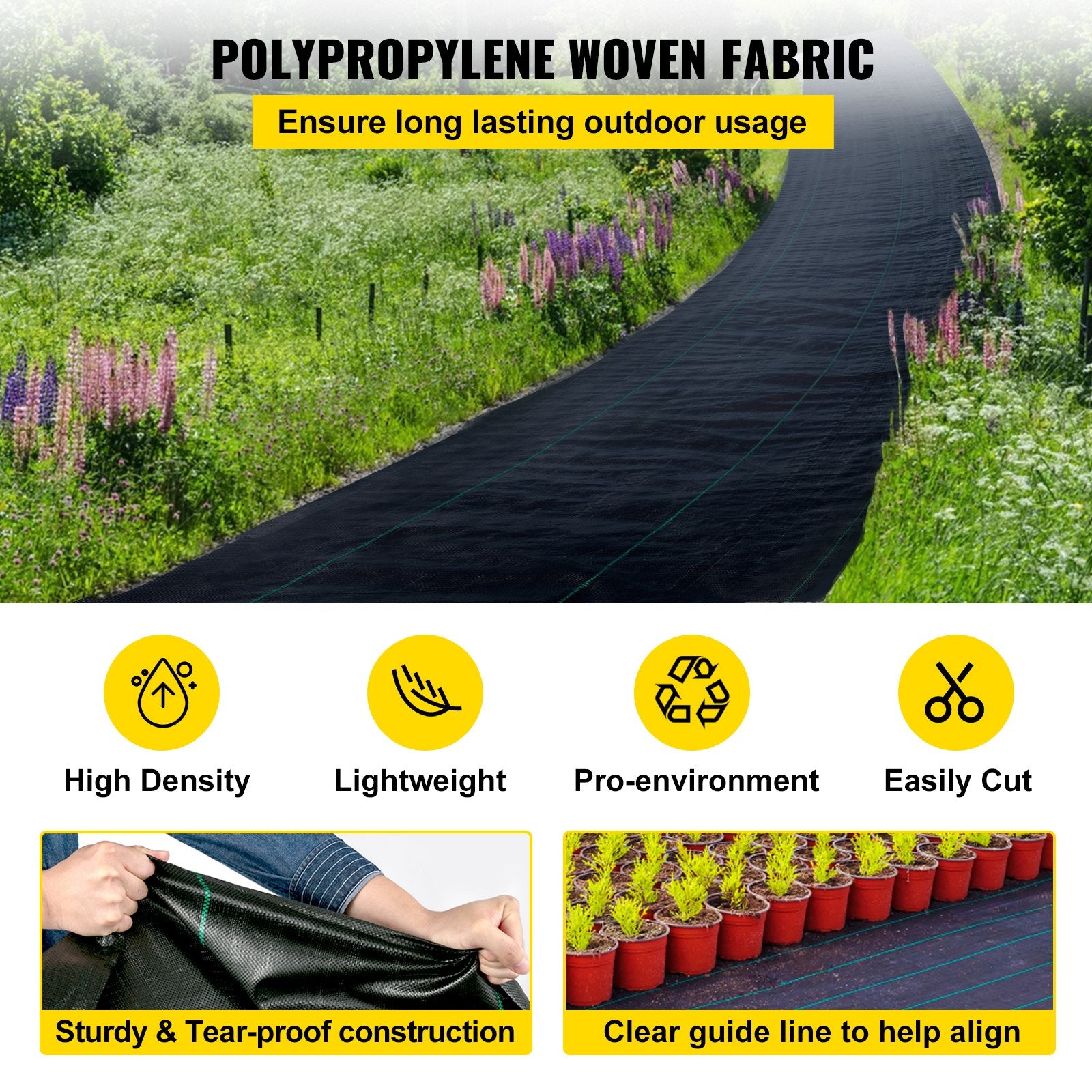 6FT x 300FT Heavy Duty Woven Weed Barrier Fabric High Permeability Ground Cover