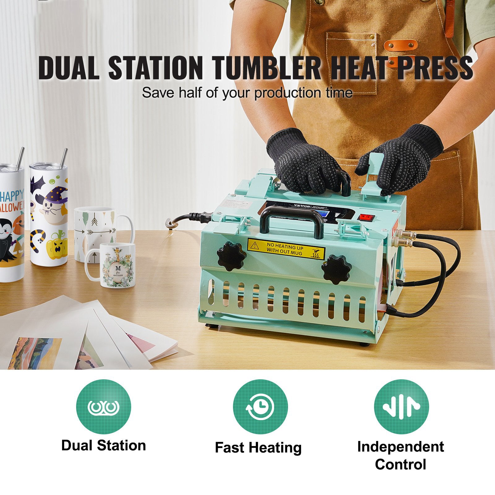 2-Station Tumbler Heat Press Machine 11-30oz Mug Press for Sublimation Cups