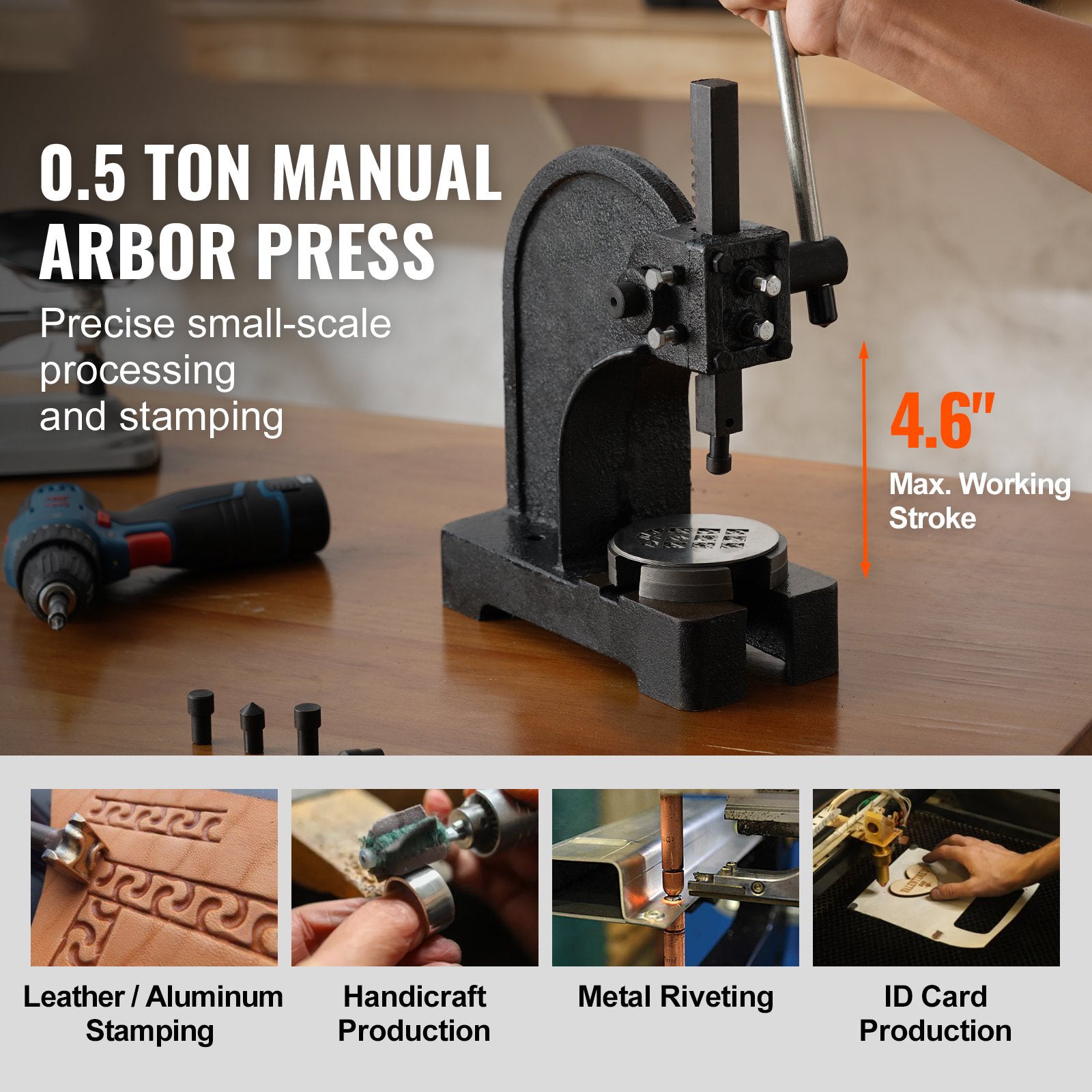 0.5 Ton Manual Arbor Press Cast Iron Heavy Duty Desktop Precision Hand Press