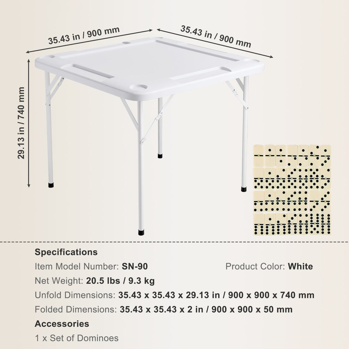 Portable 4 Player Folding Mahjong 90cm Game Table with Cup Holders Domino Set