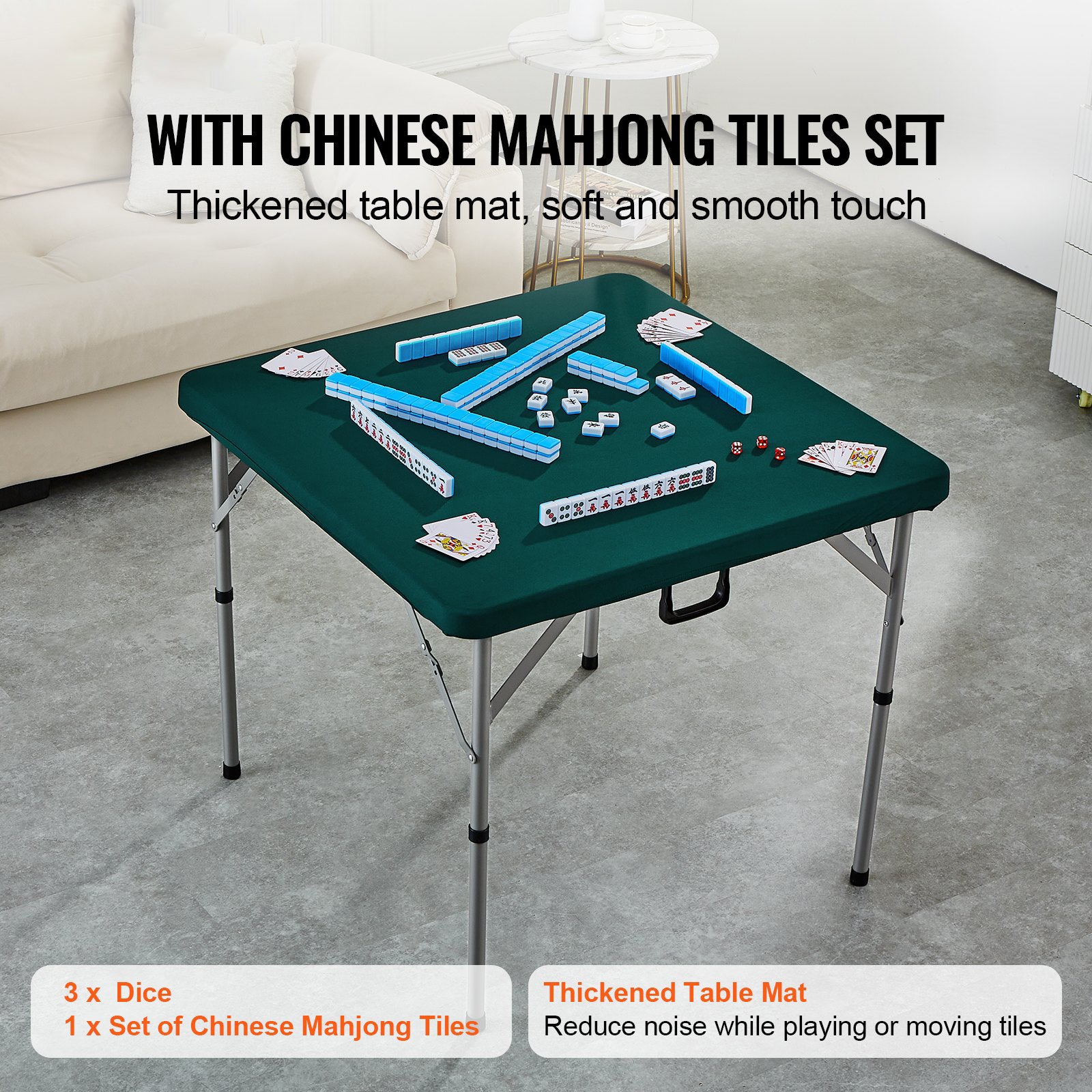 Portable 86cm Fold-In-Half 4 Player Mahjong Card Table Set with Tiles Dice White