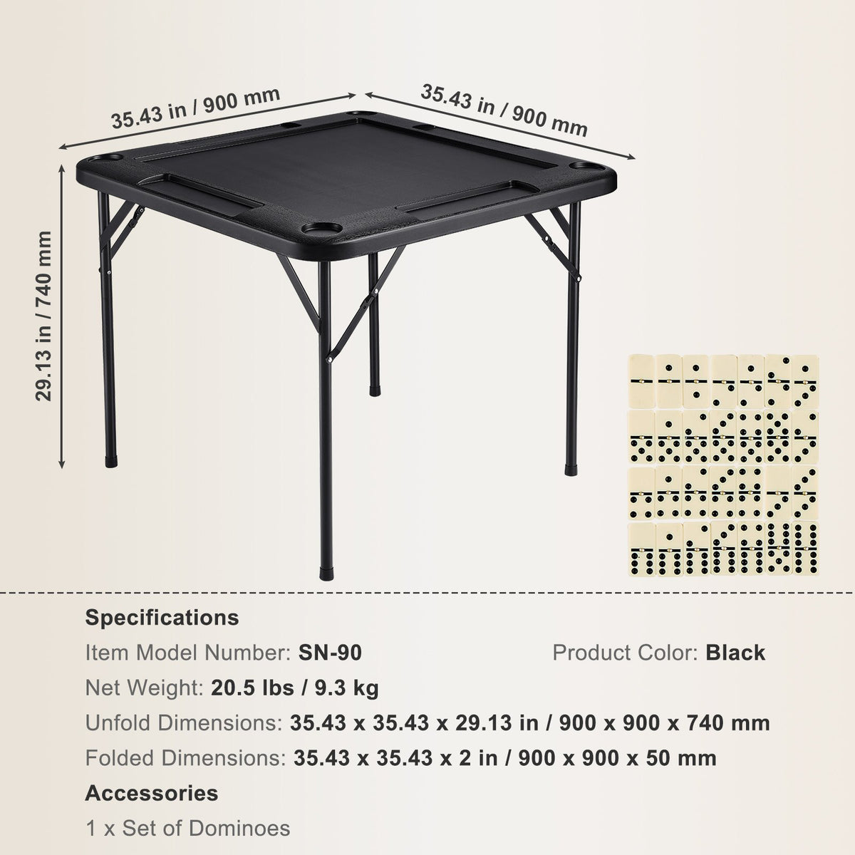 Portable 4 Player Folding Mahjong Game Table with Cup Holders Chip Trays Black