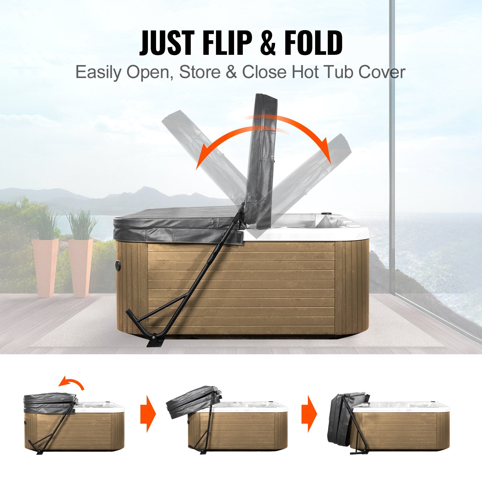 Hot Tub Cover Lift Adjustable Spa Cover Lift 80-105cm 145-235cm Rectangular Tub