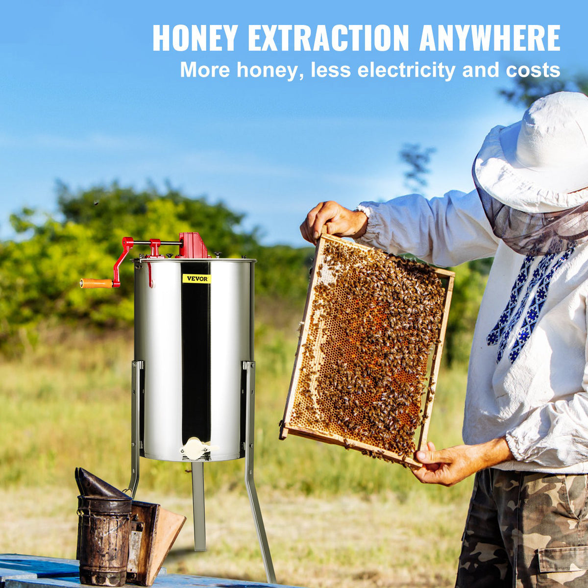 Manual Honey Extractor 3 Frame Stainless Steel Honey Spinner Adjustable Stand