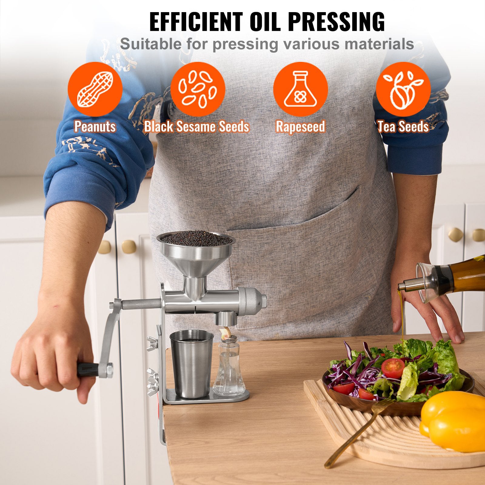 Manual Oil Press Machine Stainless Steel Extractor Detachable Household Expeller