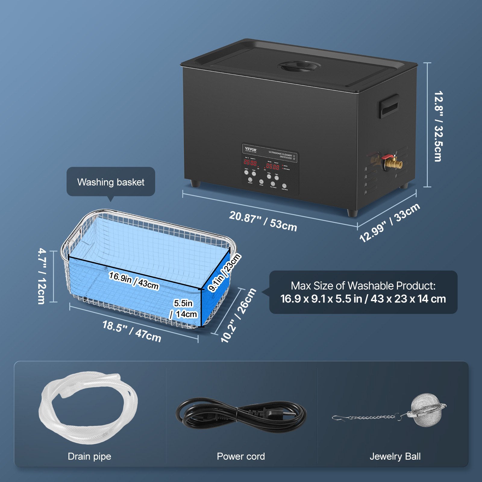 Ultrasonic Cleaner 30L 600W Digital 40kHz Degassing Heater Jewelry Tools Timer