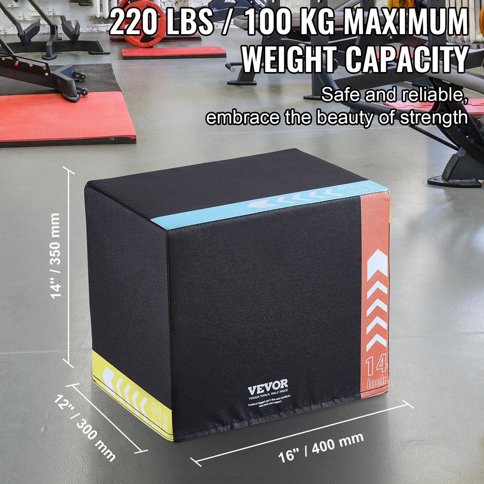 Plyometric Jump Box 3-in-1 Agility Step Up Anti-Slip Cotton 16/14/12in