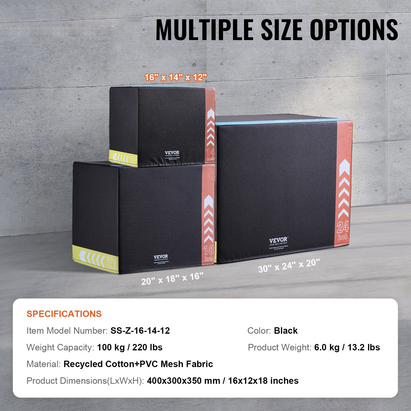 Plyometric Jump Box 3-in-1 Agility Step Up Anti-Slip Cotton 16/14/12in