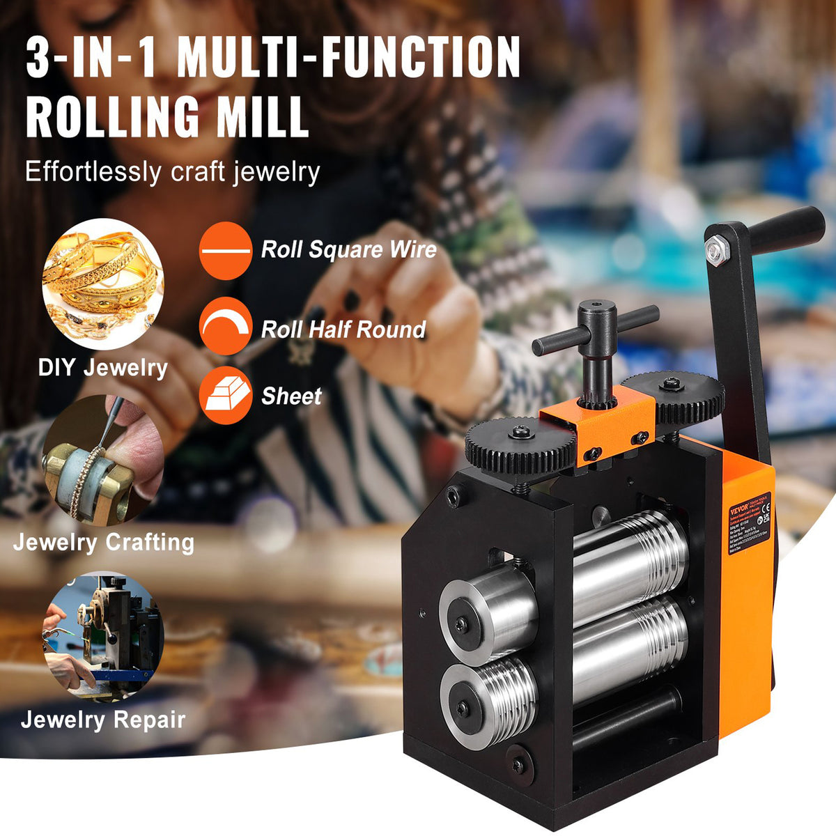Rolling Mill 2.95"/75mm 3-in-1 Jewelry Machine 1:2 Gear Ratio