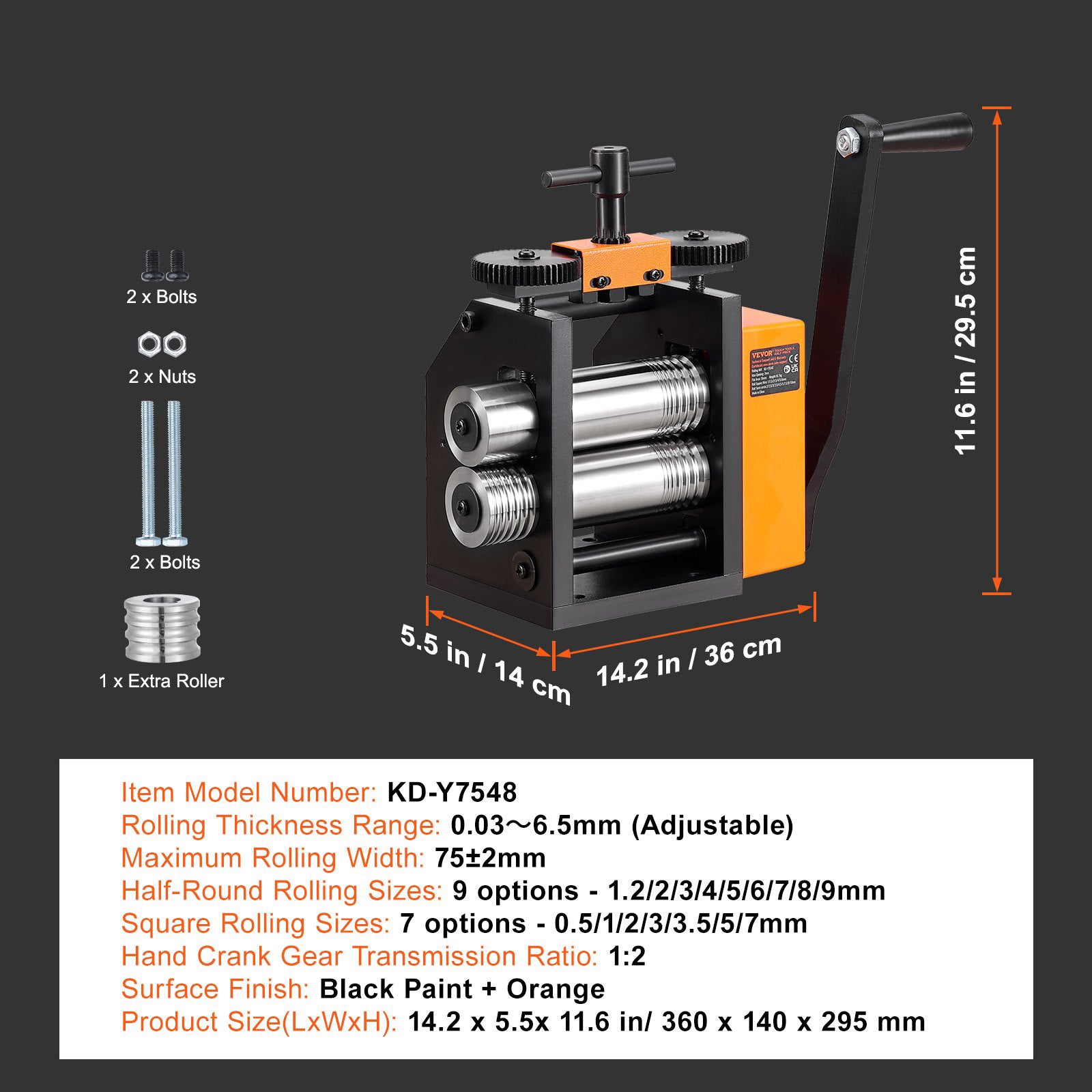 Rolling Mill 2.95"/75mm 3-in-1 Jewelry Machine 1:2 Gear Ratio
