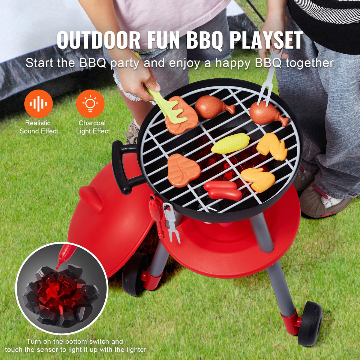 28PCS BBQ Grill Playset Kids Kitchen Toys Sound Light Interactive Cooking Grill