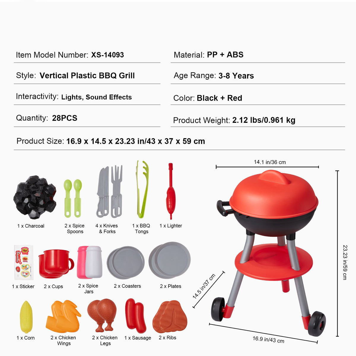 28PCS BBQ Grill Playset Kids Kitchen Toys Sound Light Interactive Cooking Grill
