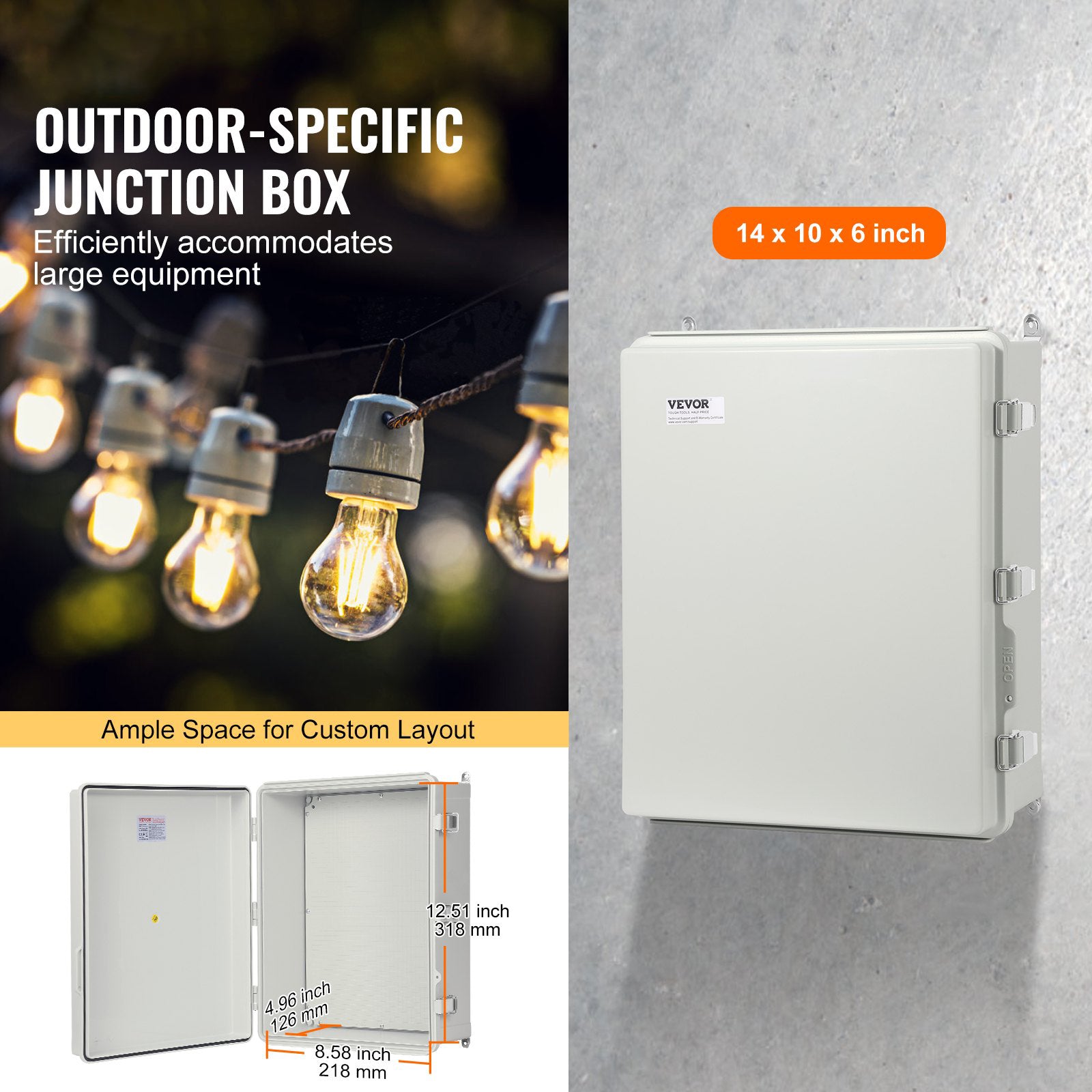 Junction Box Outdoor 350x250x150mm ABS Hinged Cover IP67 Waterproof