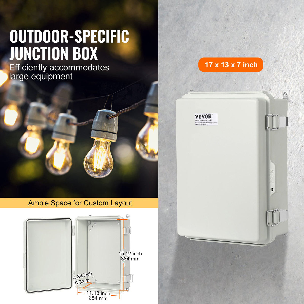 Junction Box Outdoor 430x330x180mm ABS Hinged Cover IP67 Waterproof