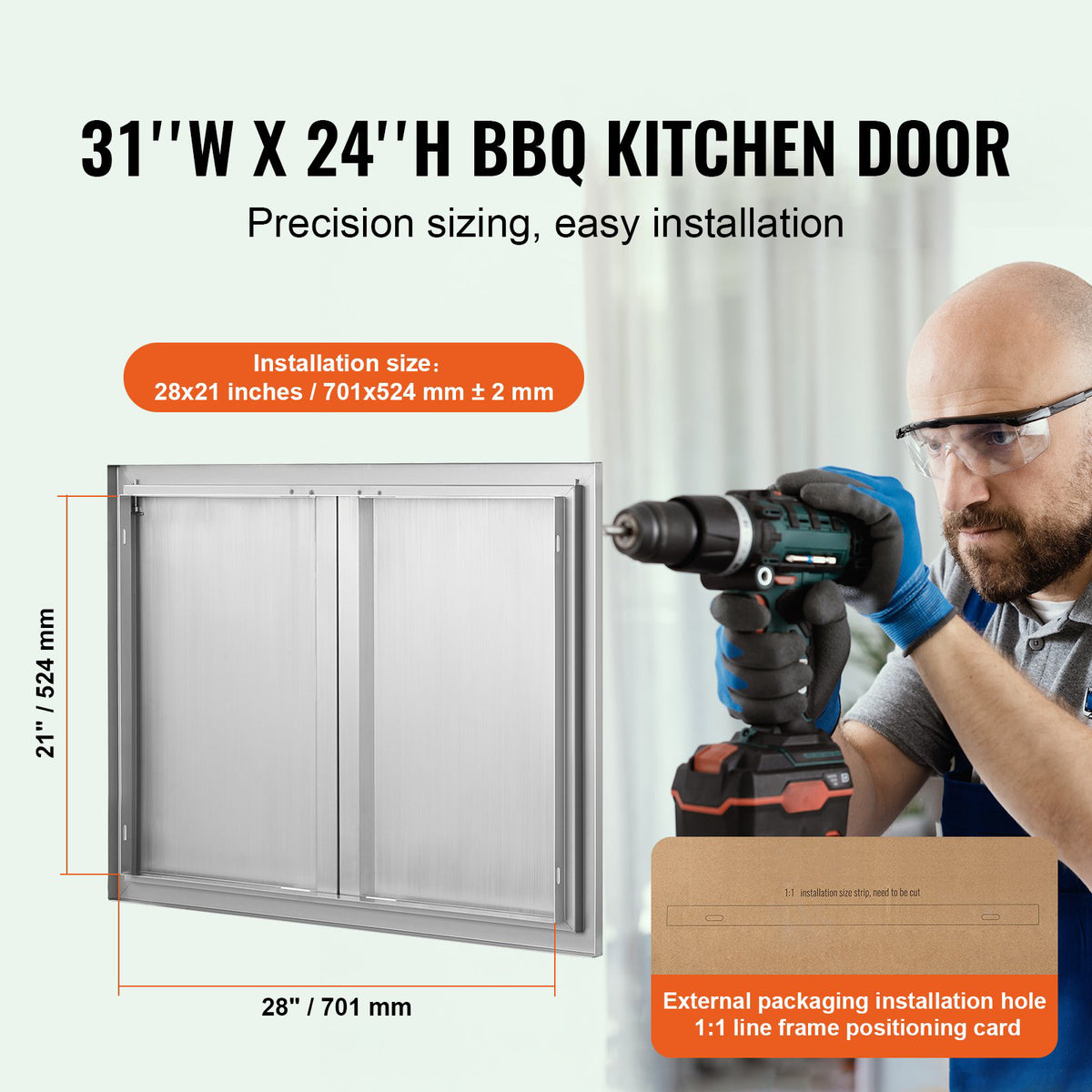 787x609mm Double BBQ Access Door  Steel Flush Mount Outdoor Kitchen Door