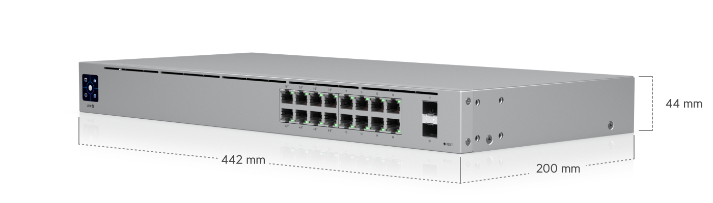 Ubiquiti UniFi 16 Port Managed Gigabit Switch with 8 PoE+ Ports 2 SFP Ports Fanless Design and Touch Display