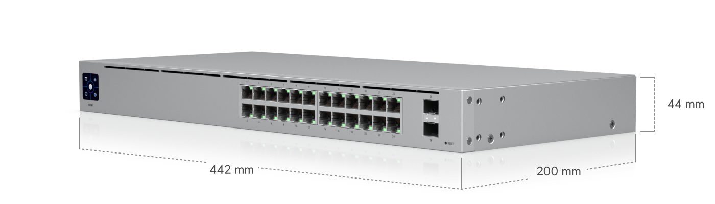 Ubiquiti UniFi 24 Port Managed Gigabit Switch with 2 SFP Fibre Uplink Ports Touch Display and Fanless Design