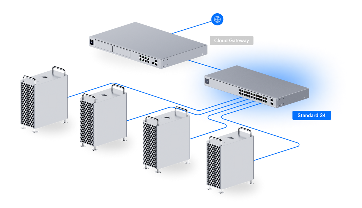 Ubiquiti UniFi 24 Port Managed Gigabit Switch with 2 SFP Fibre Uplink Ports Touch Display and Fanless Design