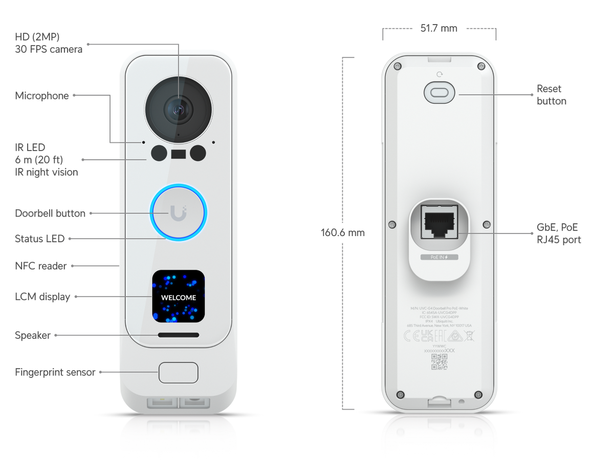 Ubiquiti UniFi Protect G4 Doorbell Pro PoE Kit White 5MP CMOS Camera with Included PoE Chime EOL Last Stock