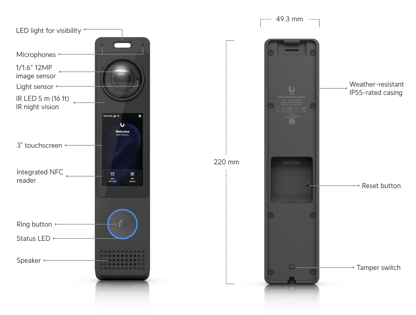 Ubiquiti UniFi G6 Pro Door Entry System Video Intercom 12MP Camera Face Recognition NFC PIN QR Access PoE Doorbell